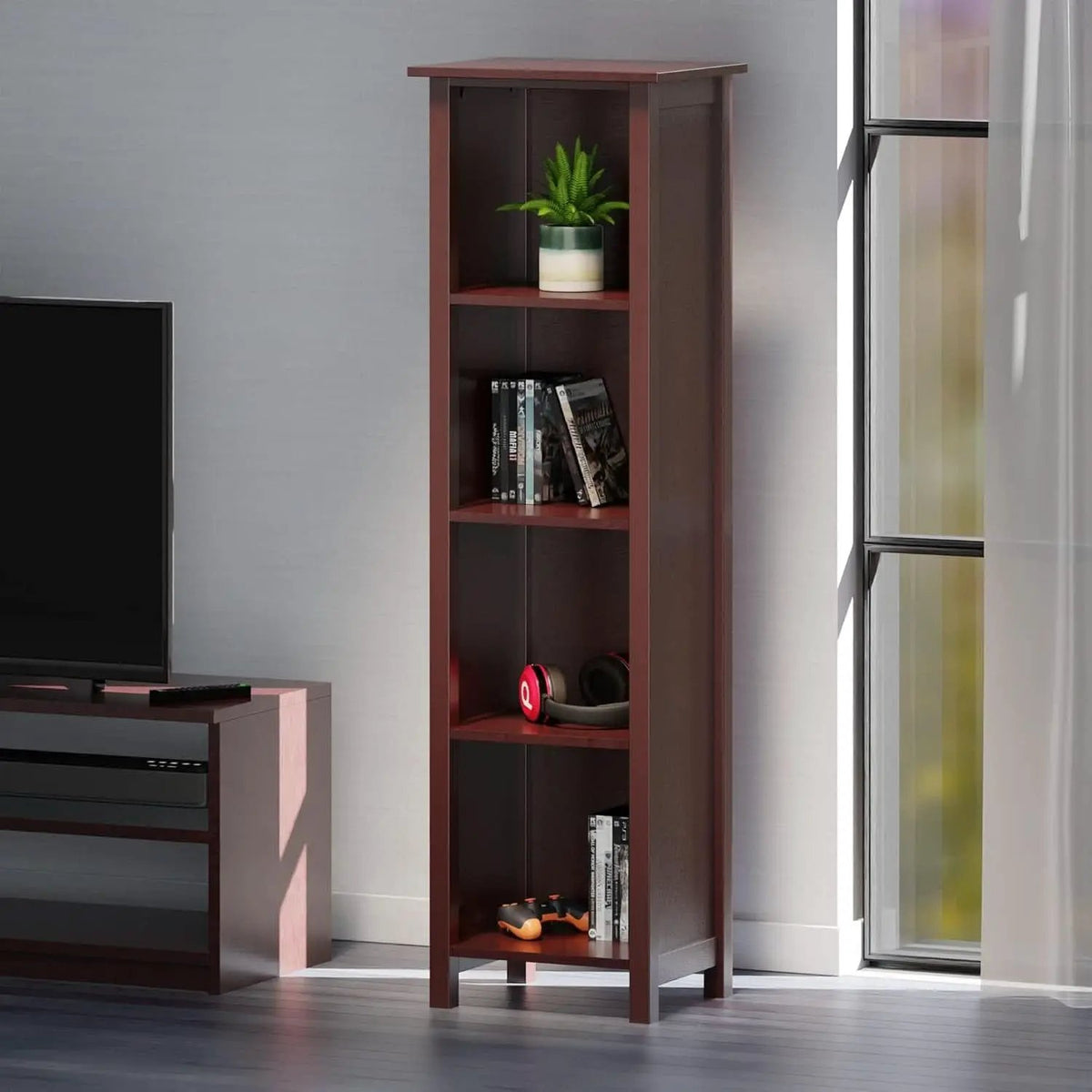 Milan Five Tier Storage Shelf Bookcase In Antique Walnut from PriceLows™