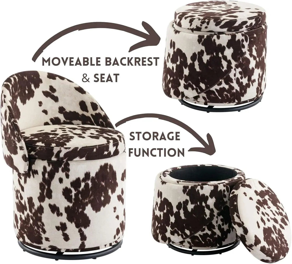 Milk Cow Velvet Upholstered Vanity Chair Storage Swivel from PriceLows™