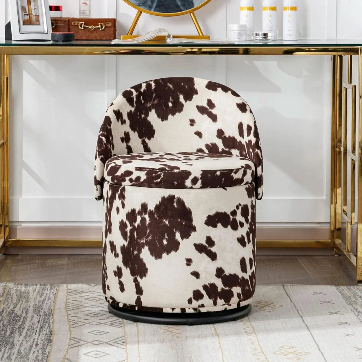 Milk Cow Velvet Upholstered Vanity Chair Storage Swivel from PriceLows™