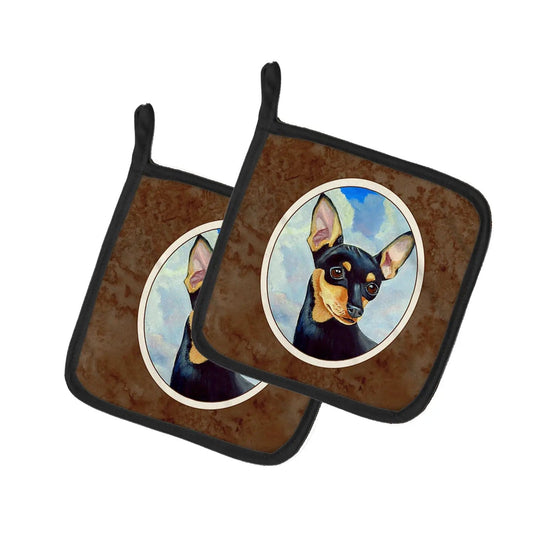 Pot Holder Set of 2 | Heat Resistant Quilted Hot Pads | 7.5 x 7.5 Inch | Min Pin Black and Tan