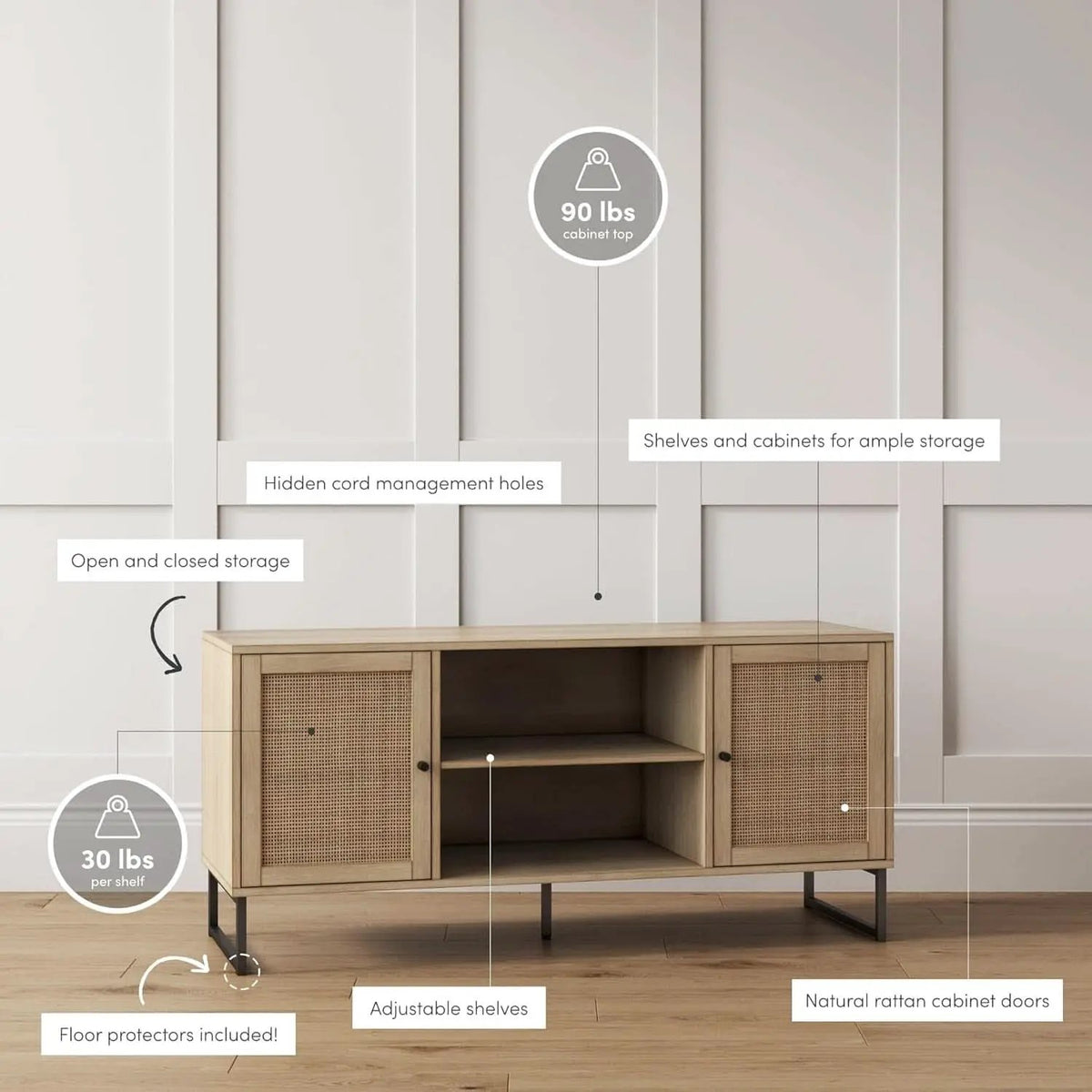 Mina Modern TV Stand With Storage Doors Oak Finish from PriceLows™