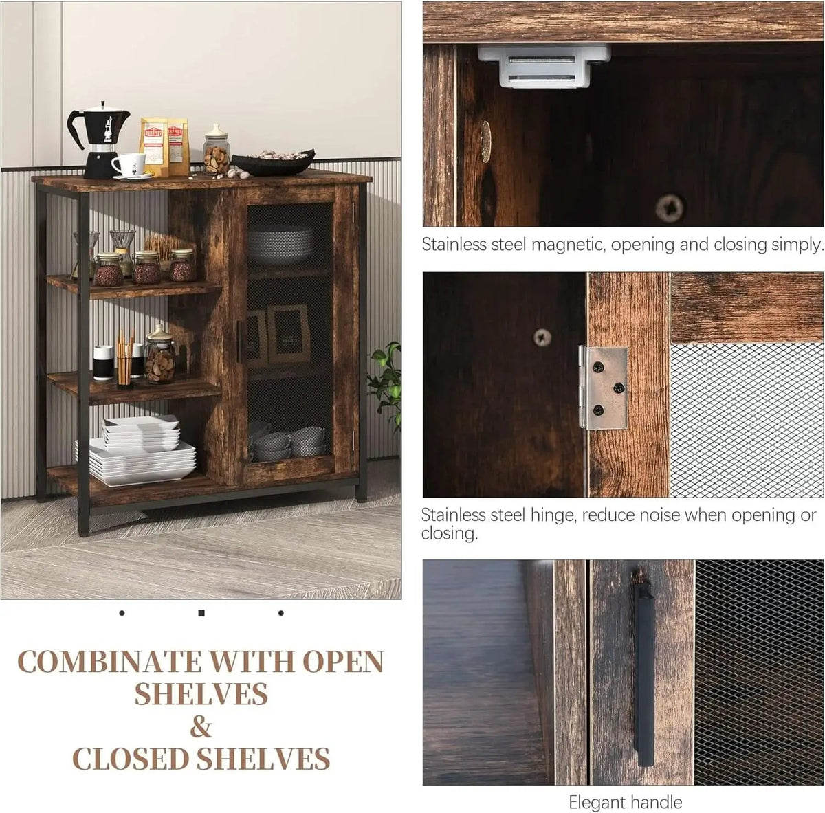 Mini Coffee Bar Cabinet 27.5 Inch Brown Finish Storage Unit from PriceLows™