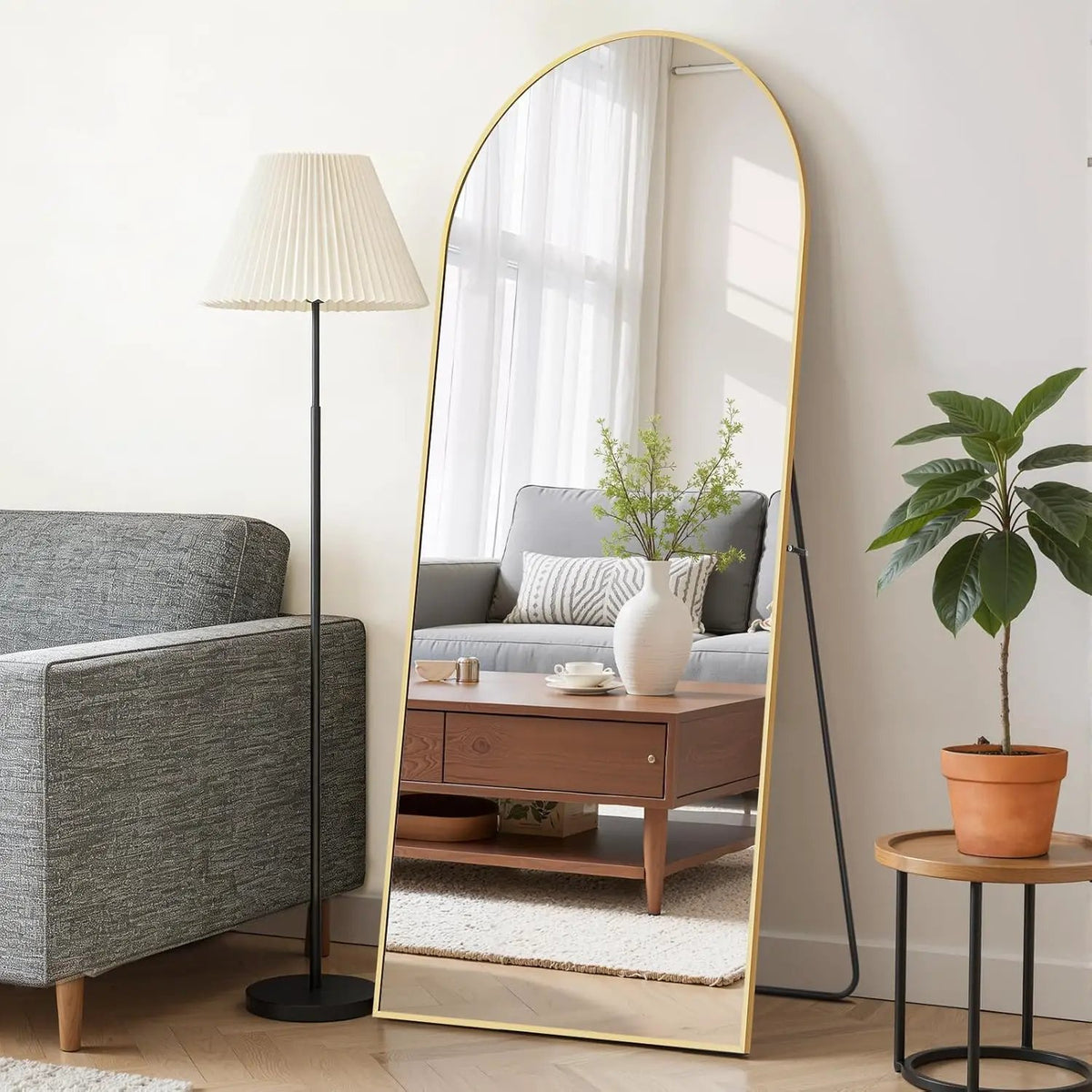 Mirror Full Length 64"X21" Full Body Floor Mirror with Stand, Shatterproof Glass, Aluminum Alloy Frame, Free Standing Wall Mounted or Leaning Arched Mirrors for Bedroom Living Room Entryway from PriceLows™