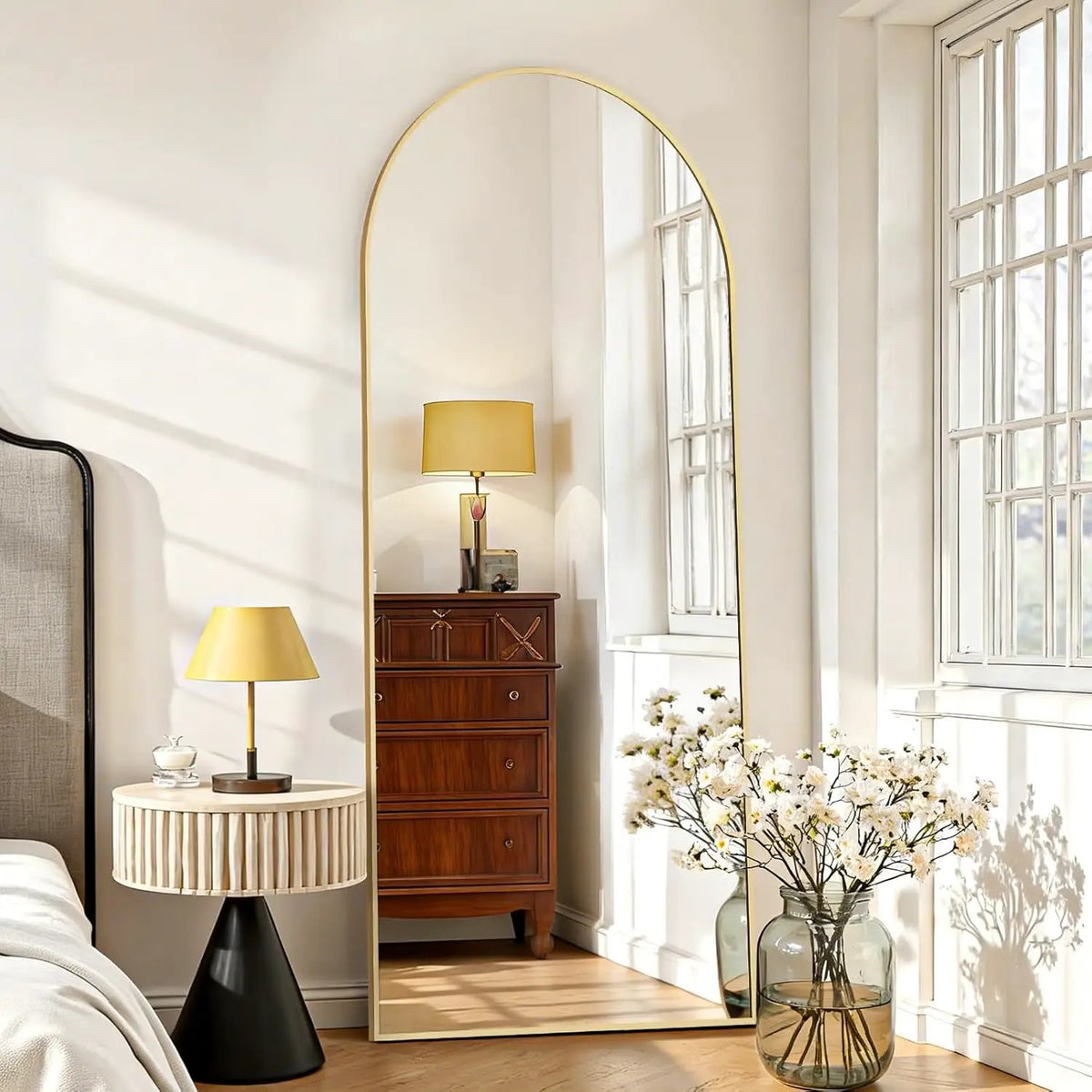 Mirror Full Length 64"X21" Full Body Floor Mirror with Stand, Shatterproof Glass, Aluminum Alloy Frame, Free Standing Wall Mounted or Leaning Arched Mirrors for Bedroom Living Room Entryway from PriceLows™