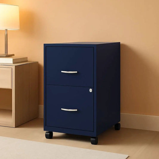Mobile File Cabinet Navy With Two Locking File Drawers