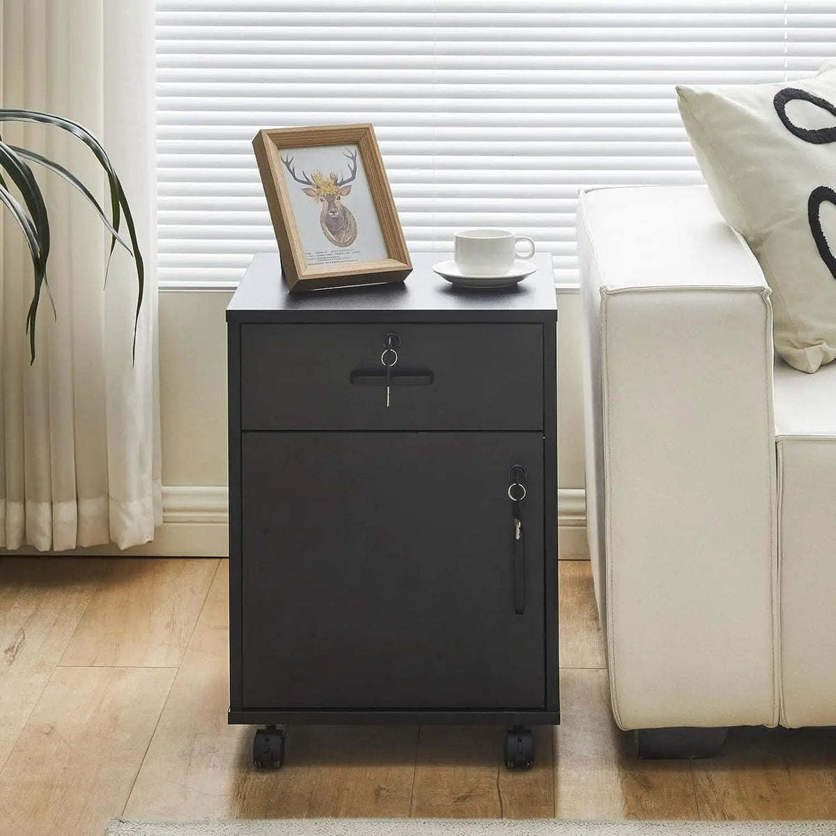 Mobile File Cabinet With Lockable Drawer And Four Wheels Black from PriceLows™