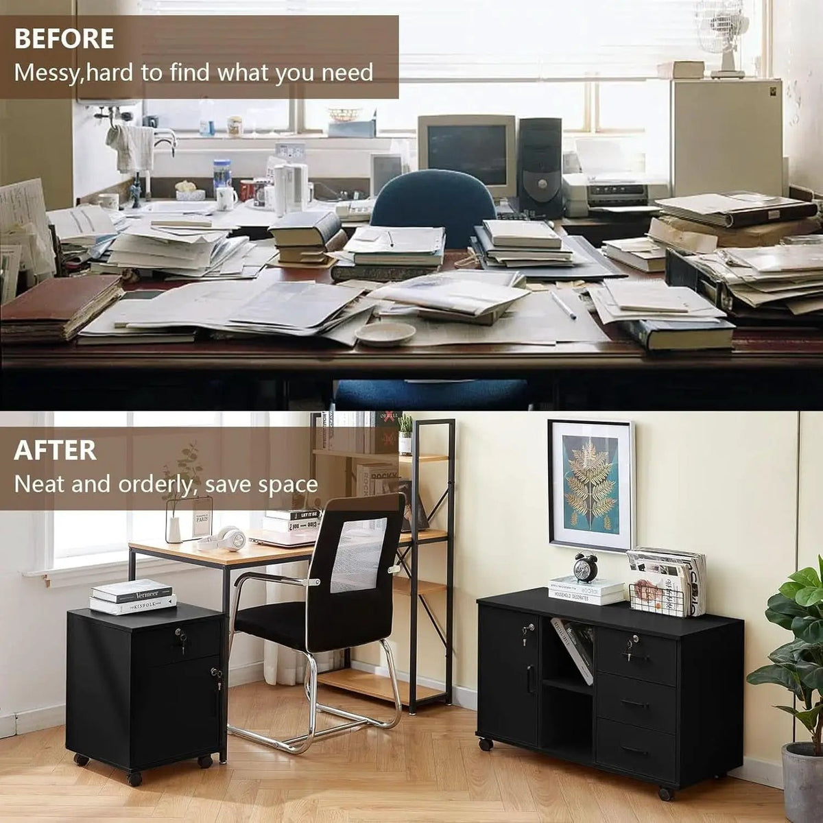 Mobile File Cabinet With Lockable Drawer And Four Wheels Black from PriceLows™