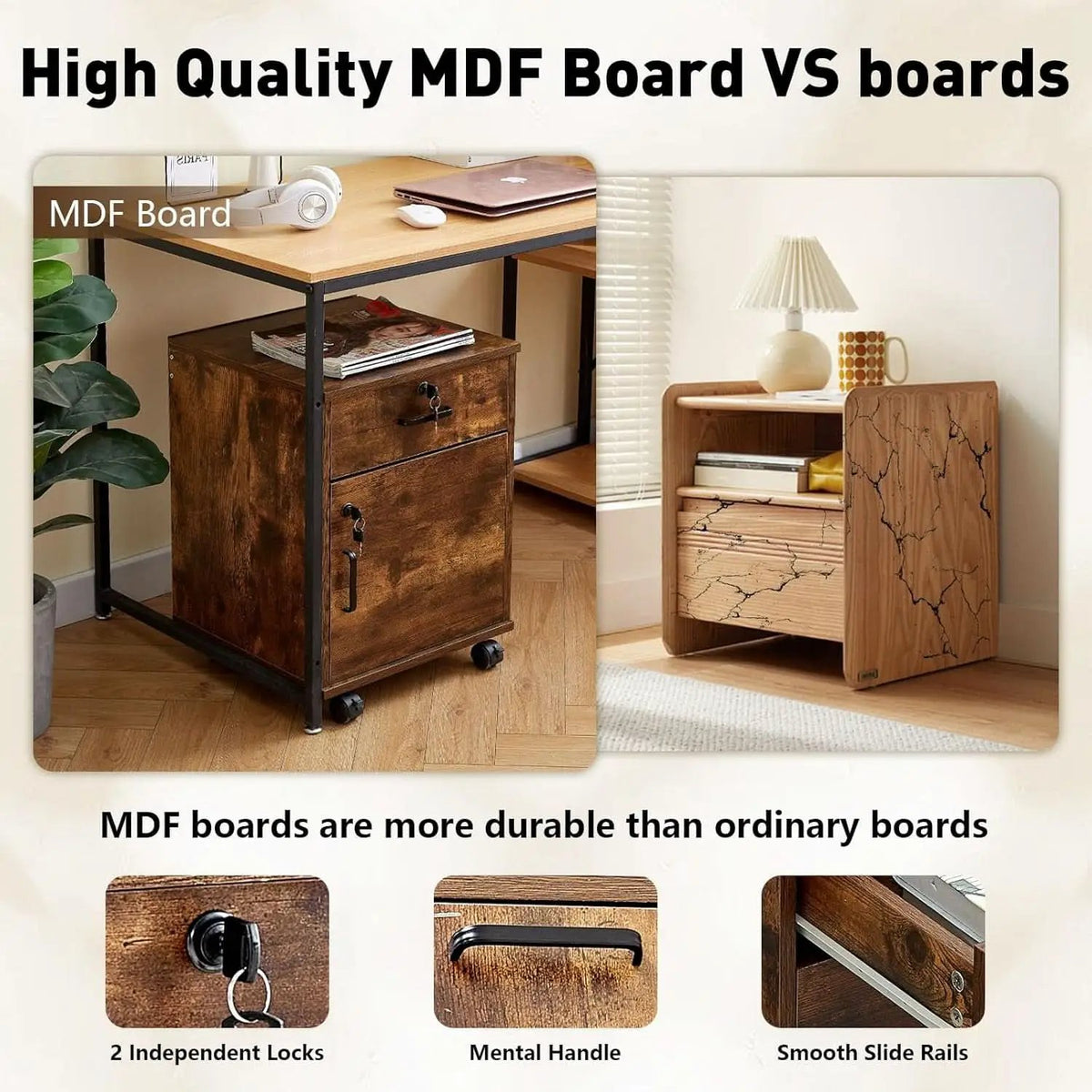 Mobile Lockable File Cabinet With Drawer Door Rustic Brown from PriceLows™