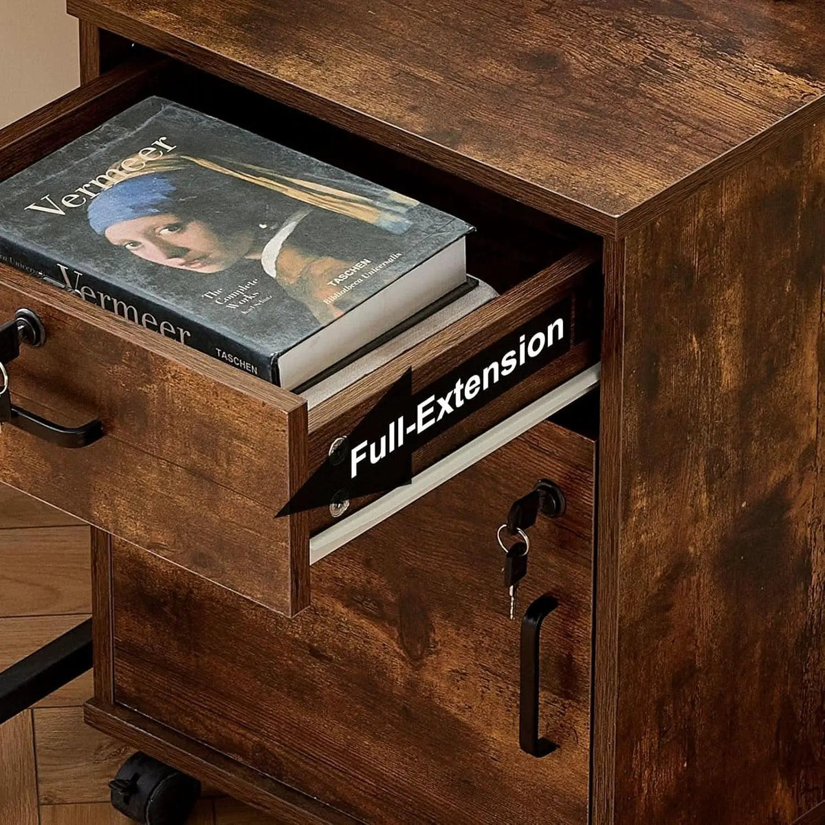 Mobile Lockable File Cabinet With Drawer Door Rustic Brown from PriceLows™
