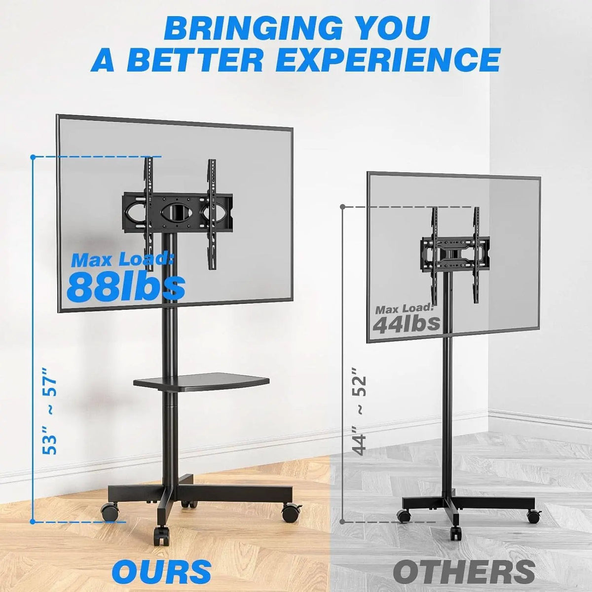 Mobile TV Cart 23-60 Inch TVs, Height Adjustable Wheels from PriceLows™