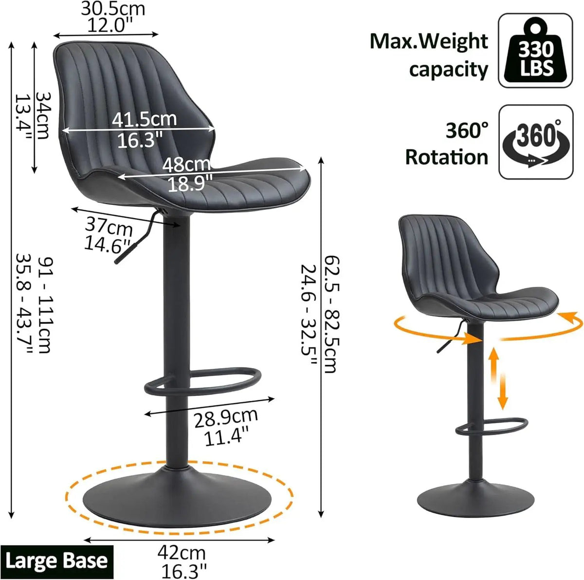 Modern 360 Degree Swivel Faux Leather Bar Stools from PriceLows™