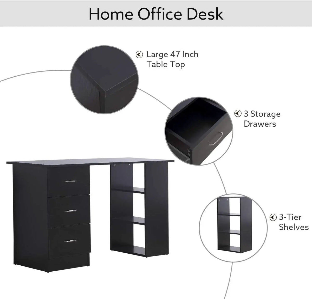 Modern 47 Inch Computer Desk With Storage Shelves from PriceLows™
