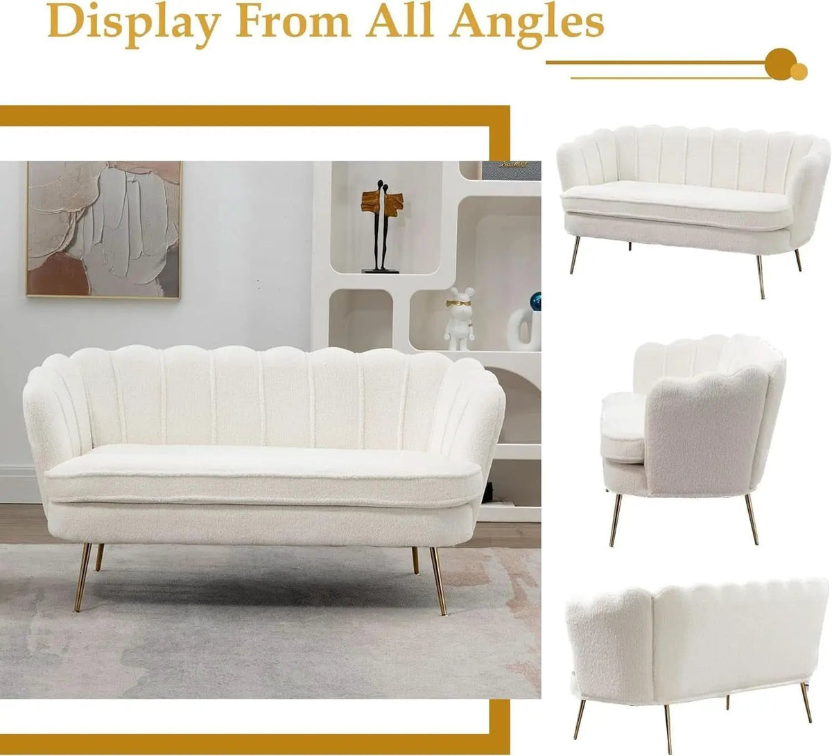Modern Boucle Loveseat Sofa with Gold Legs for Small Spaces from PriceLows™