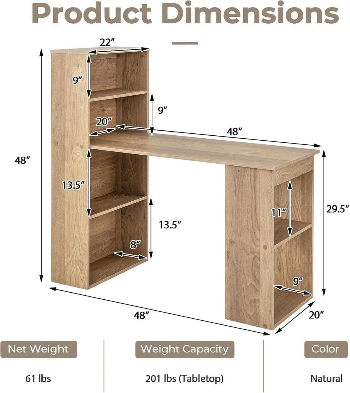 Modern Compact Computer Desk with Storage Shelves and Workstation from PriceLows™