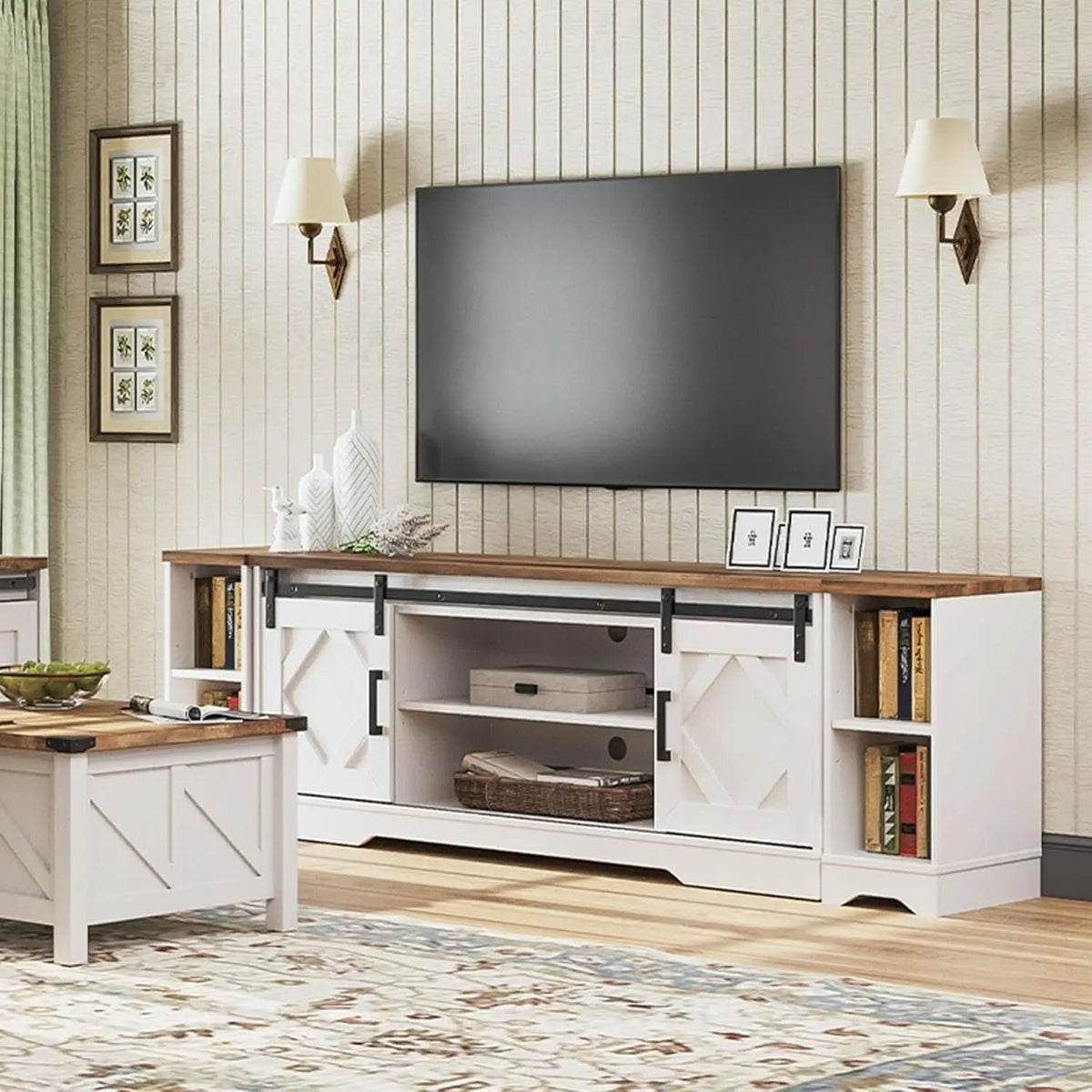Modern Farmhouse 3 In 1 TV Stand For Up To 95 Inch TVs Wood from PriceLows™