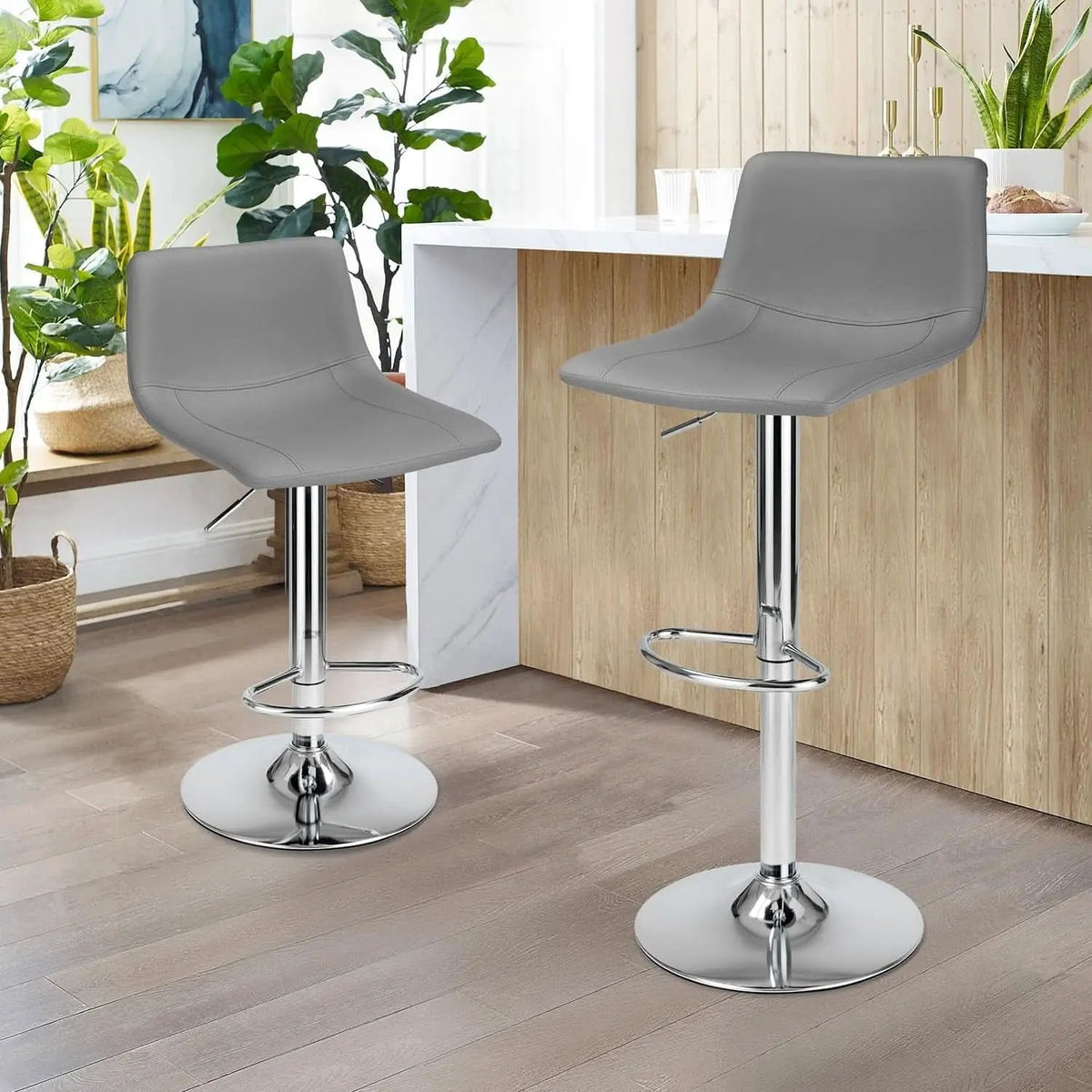 Modern Grey PU Leather Swivel Bar Stools Set from PriceLows™