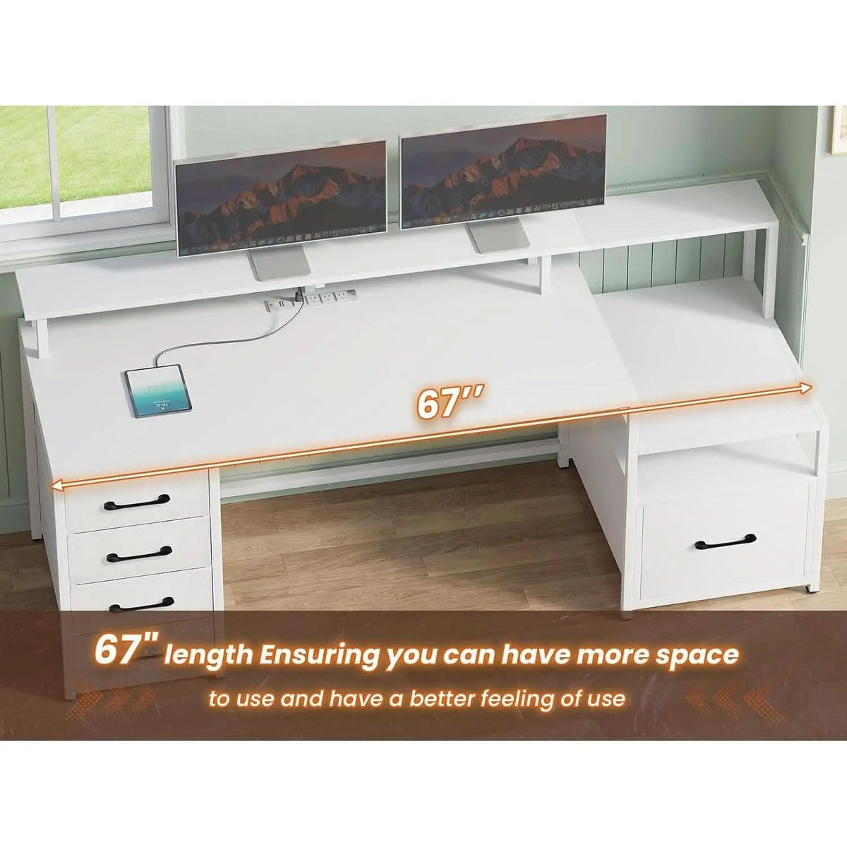 Modern Home Office Desk With 5 Drawers And LED Lights from PriceLows™