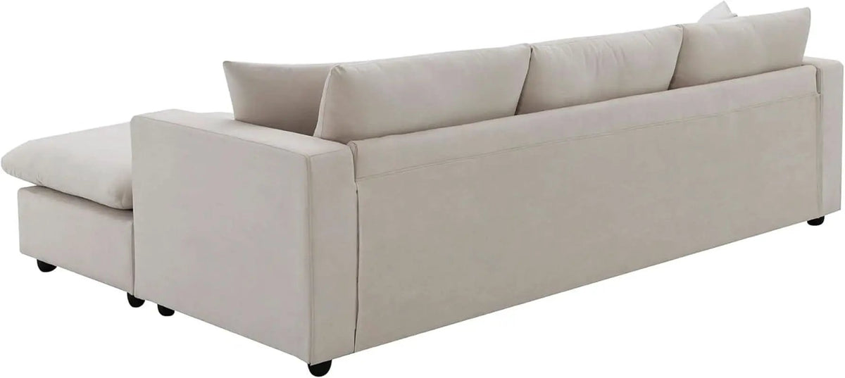 Modern L Shaped Beige Cloud Sofa With Convertible Ottoman from PriceLows™