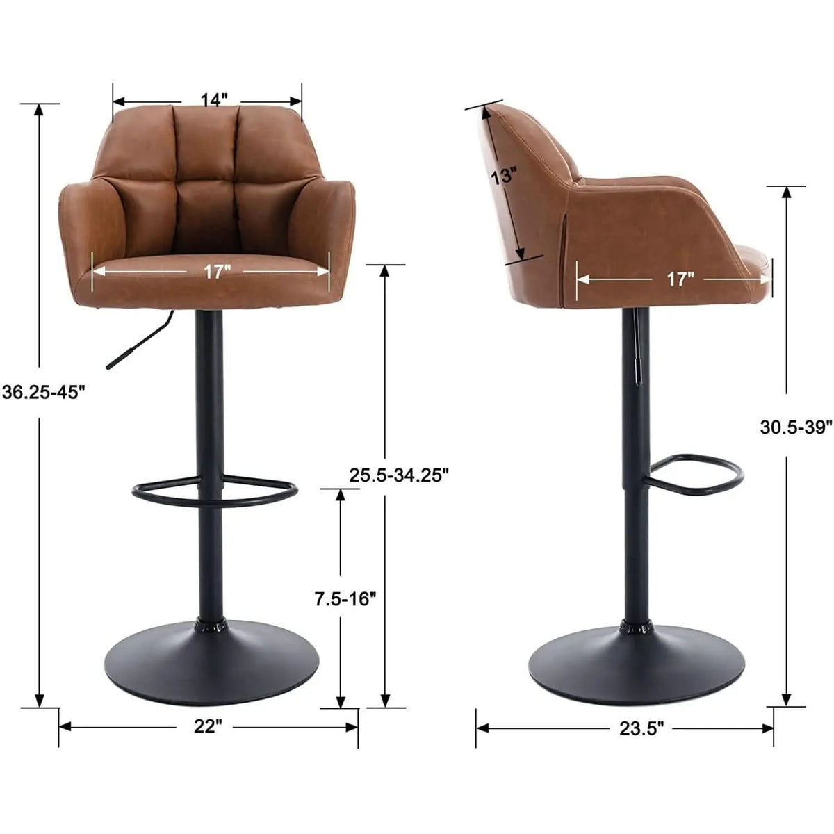 Modern Leather Swivel Bar Stool With Backrest And Armrests from PriceLows™
