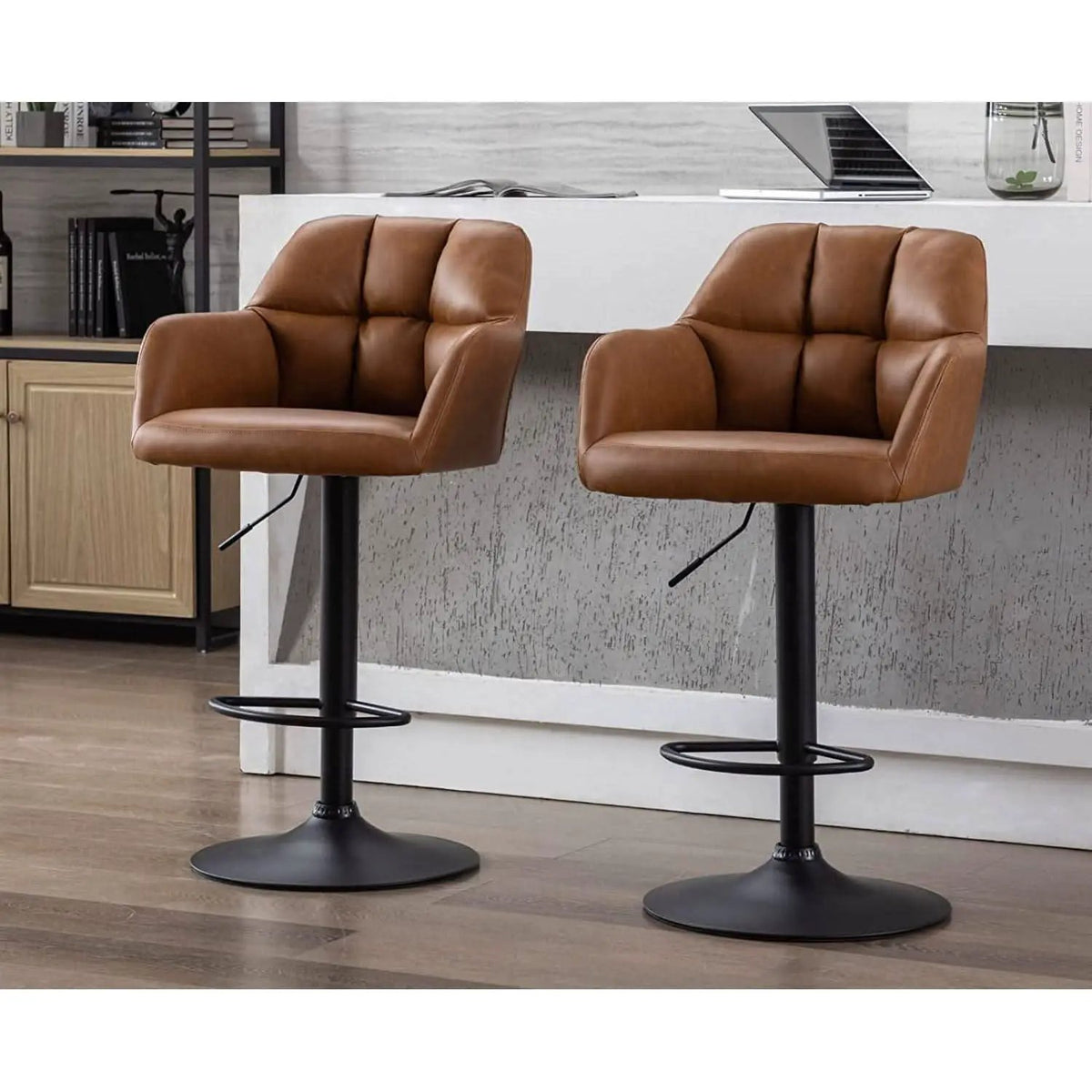 Modern Leather Swivel Bar Stool With Backrest And Armrests from PriceLows™