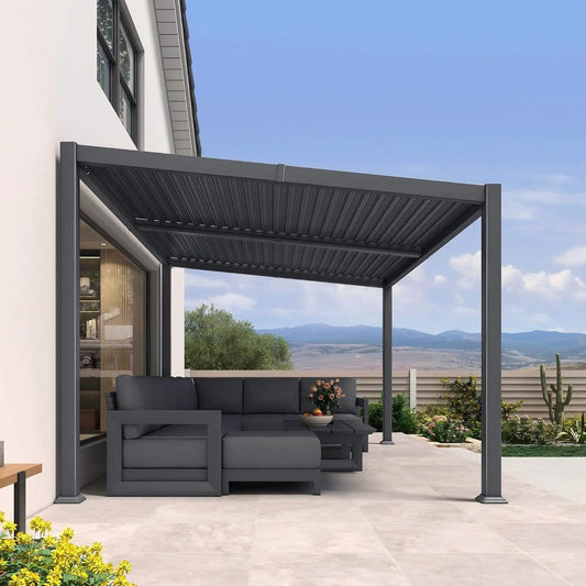 Modern Louvered Aluminum Pergola With Sloped Roof | Aluminum | Outdoor Living Use | Outdoor Living