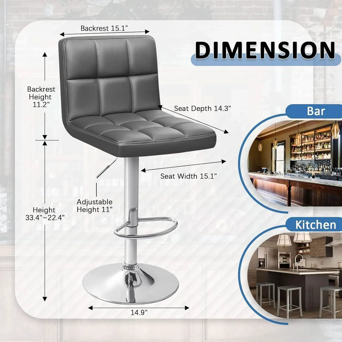 Modern PU Leather Adjustable Swivel Bar Stools Deep Gray from PriceLows™