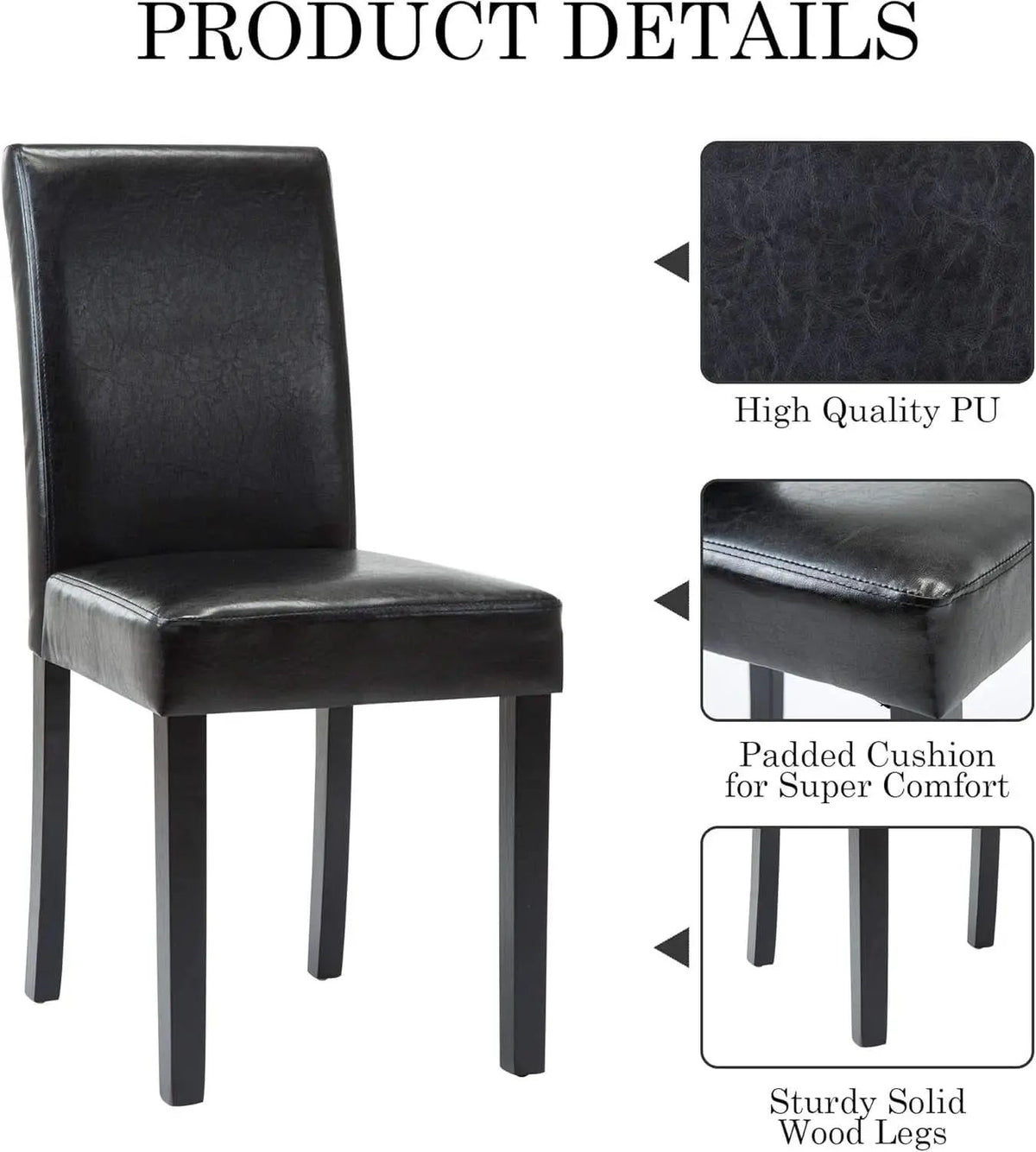 Modern PU Upholstered Dining Chairs Black Cushioned Seats from PriceLows™