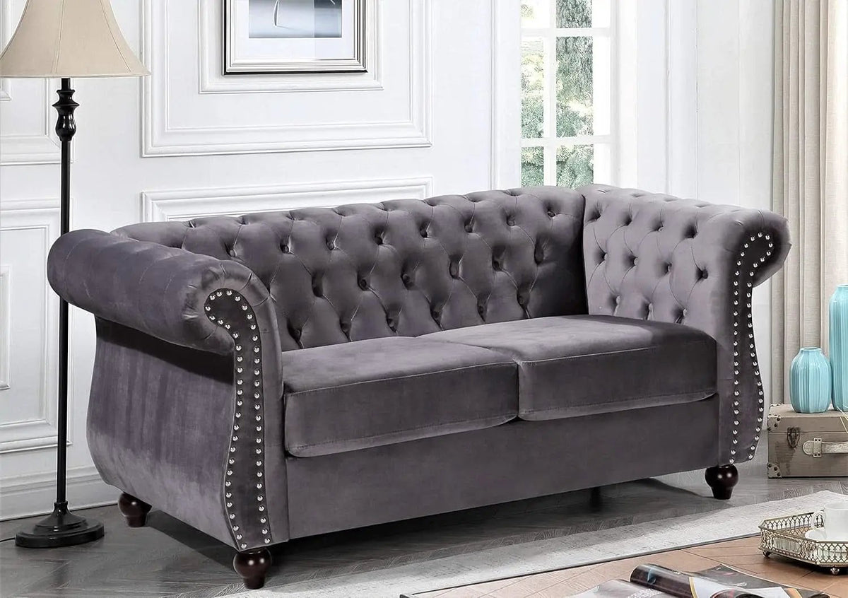 Modern Pink Velvet Chesterfield Loveseat With Tufted Back from PriceLows™