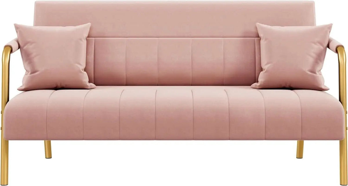 Modern Pink Velvet Sofa with Gold Arms for Living Room from PriceLows™