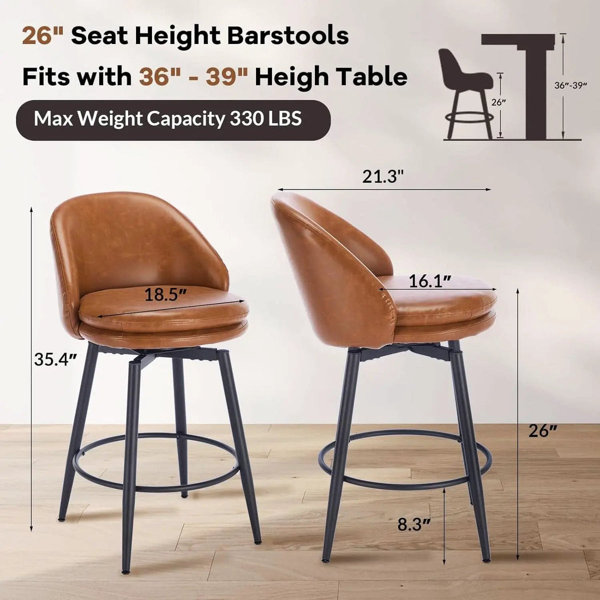 Modern Swivel Bar Stools Set of Two for Kitchen from PriceLows™