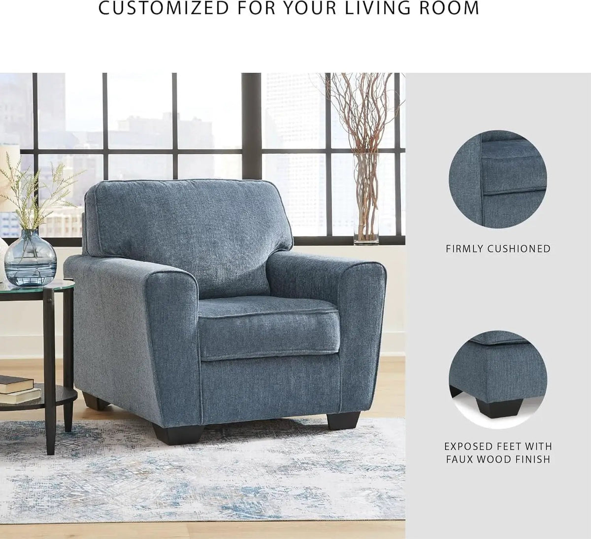 Modern Upholstered Accent Chair In Blue For Living Room from PriceLows™