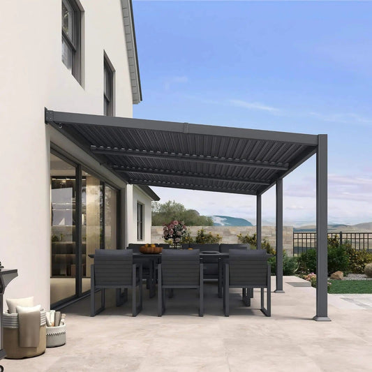 Modern Wall-Mounted Louvered Pergola With Aluminum Frame (Style 3) | Aluminum | Outdoor Living Use | Outdoor Living