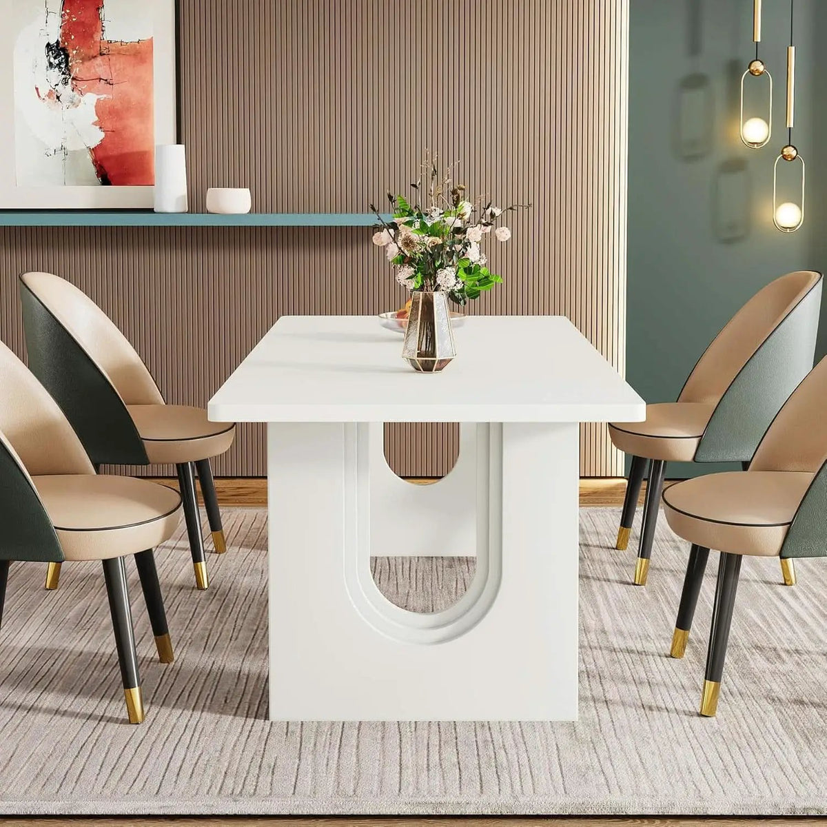 Modern White Dining Table 71 Inch With Wood Pedestal Base from PriceLows™