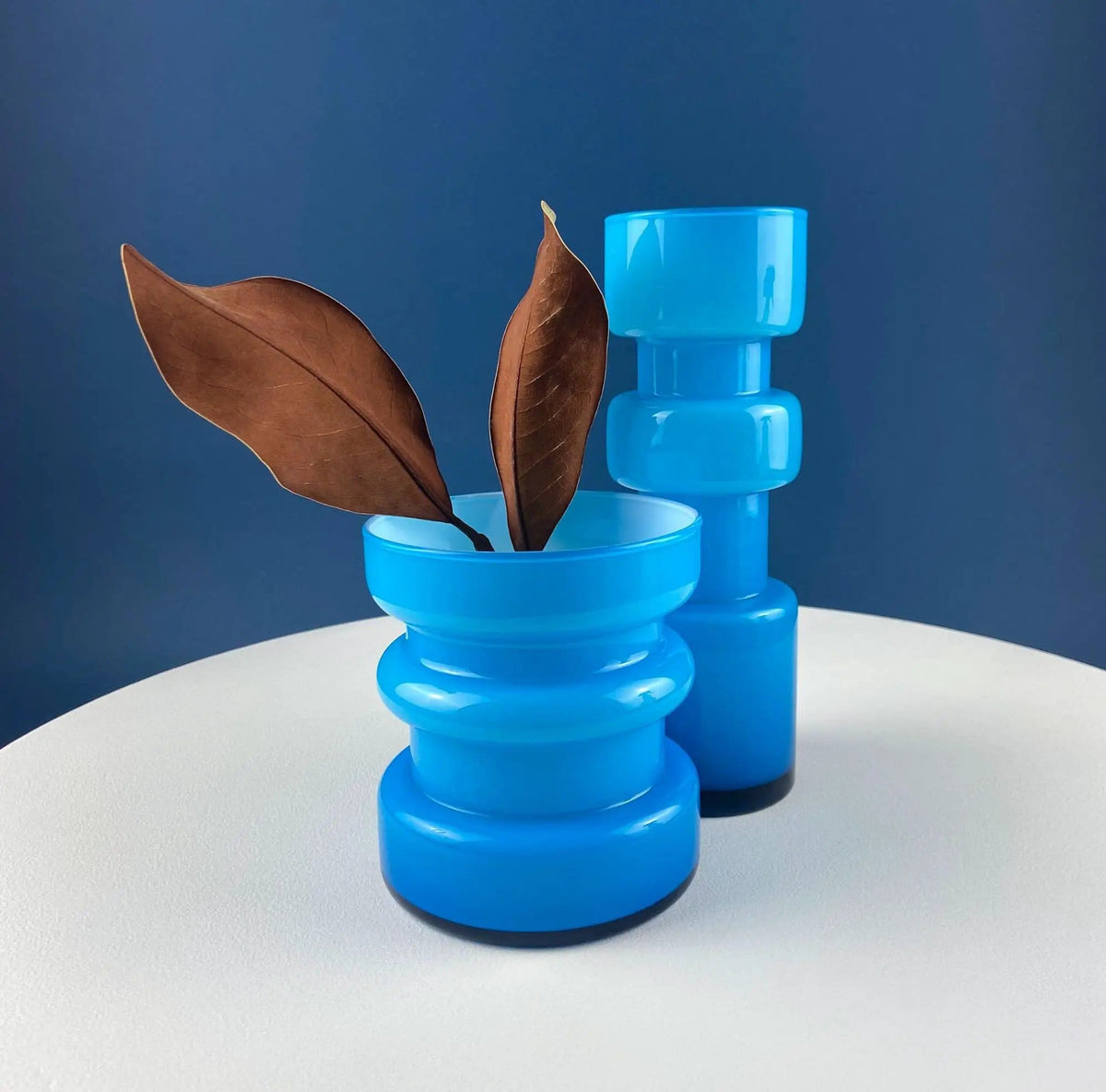 Set of 2 Modern Aqua Blue Geometrical Vases Ornamental Art Glass | Home Office or Retail Decor | Interior Design Ideas | Gift for Him or Her