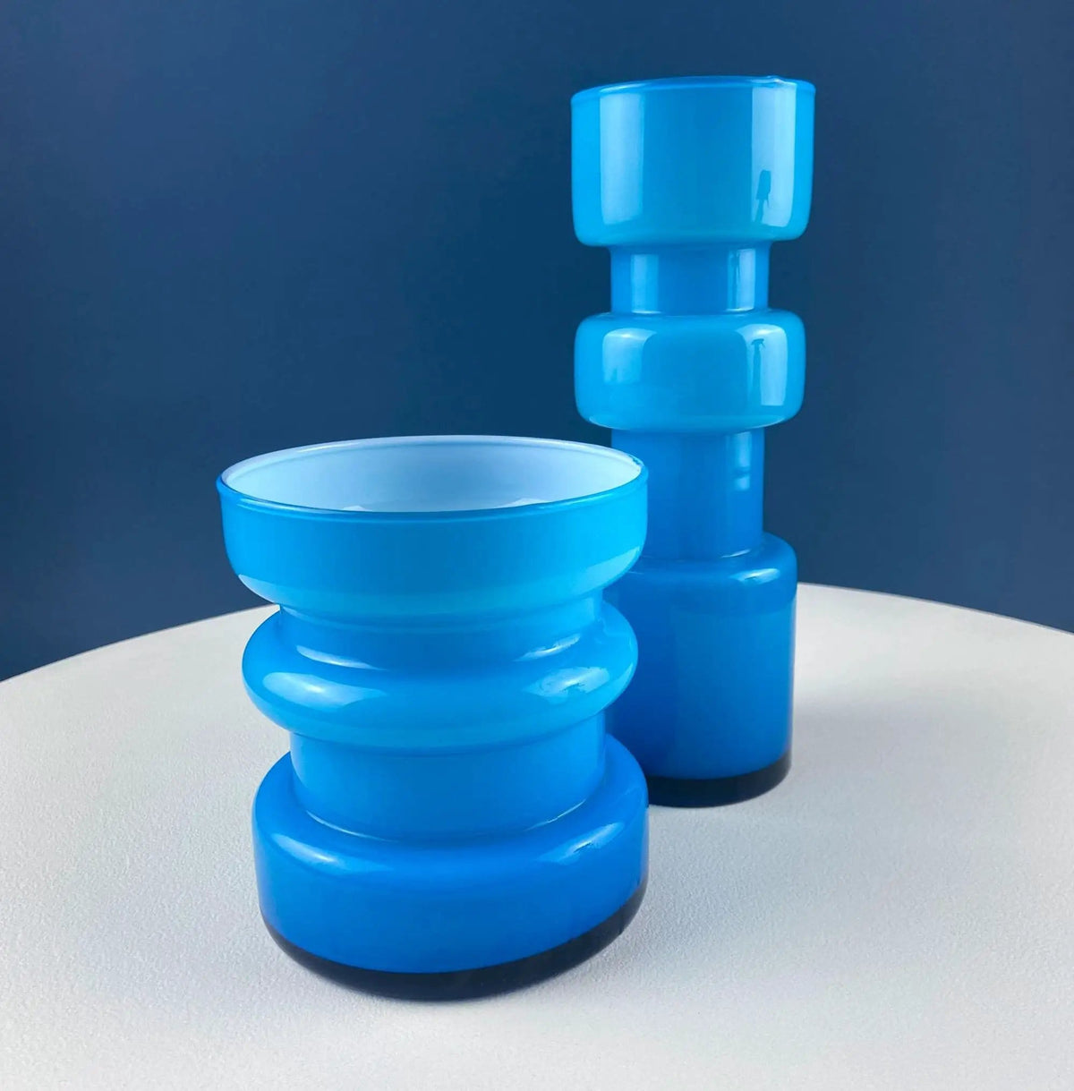 Set of 2 Modern Aqua Blue Geometrical Vases Ornamental Art Glass | Home Office or Retail Decor | Interior Design Ideas | Gift for Him or Her