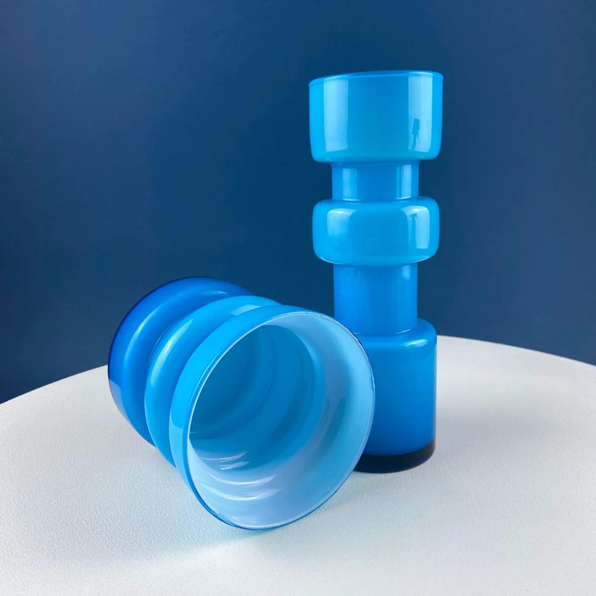 Set of 2 Modern Aqua Blue Geometrical Vases Ornamental Art Glass | Home Office or Retail Decor | Interior Design Ideas | Gift for Him or Her