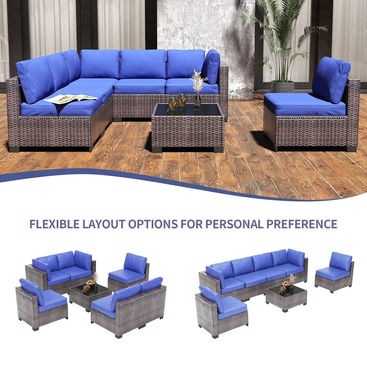 7-Piece Modular Outdoor Furniture Set, PE Rattan Wicker Sectional Modular Conversation Sofa Set, Perfect For Garden Balcony from PriceLows™
