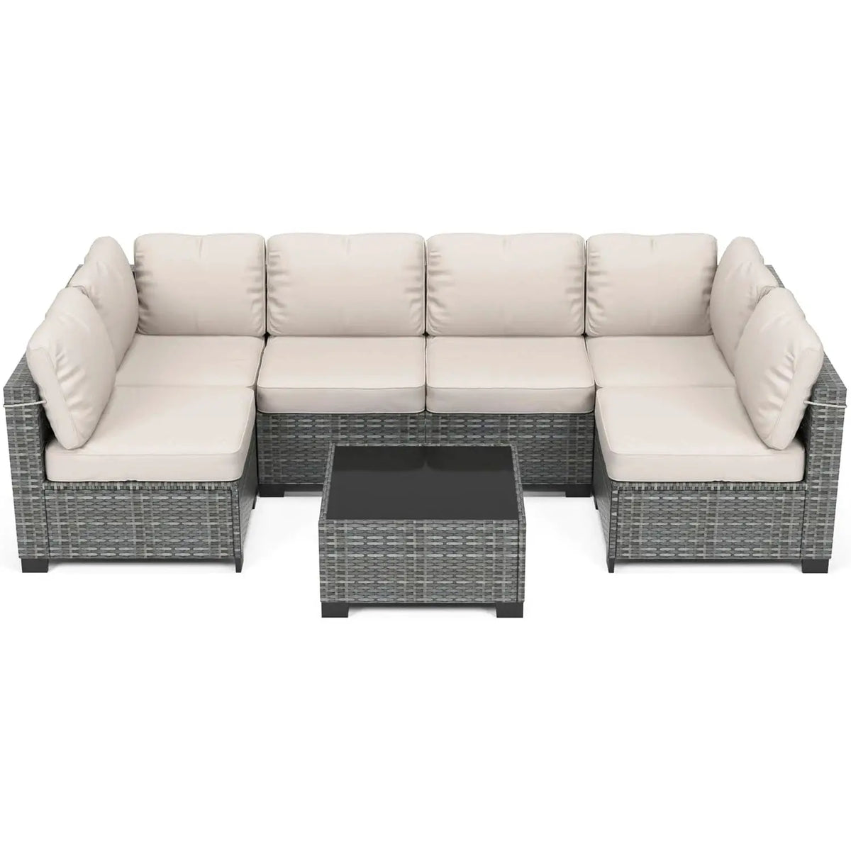 7-Piece Modular Outdoor Furniture Set, PE Rattan Wicker Sectional Modular Conversation Sofa Set, Perfect For Garden Balcony from PriceLows™