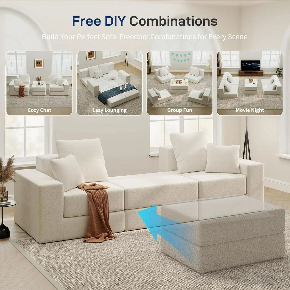 Beige Modular Sectional Sofa With Reversible Chaise from PriceLows™