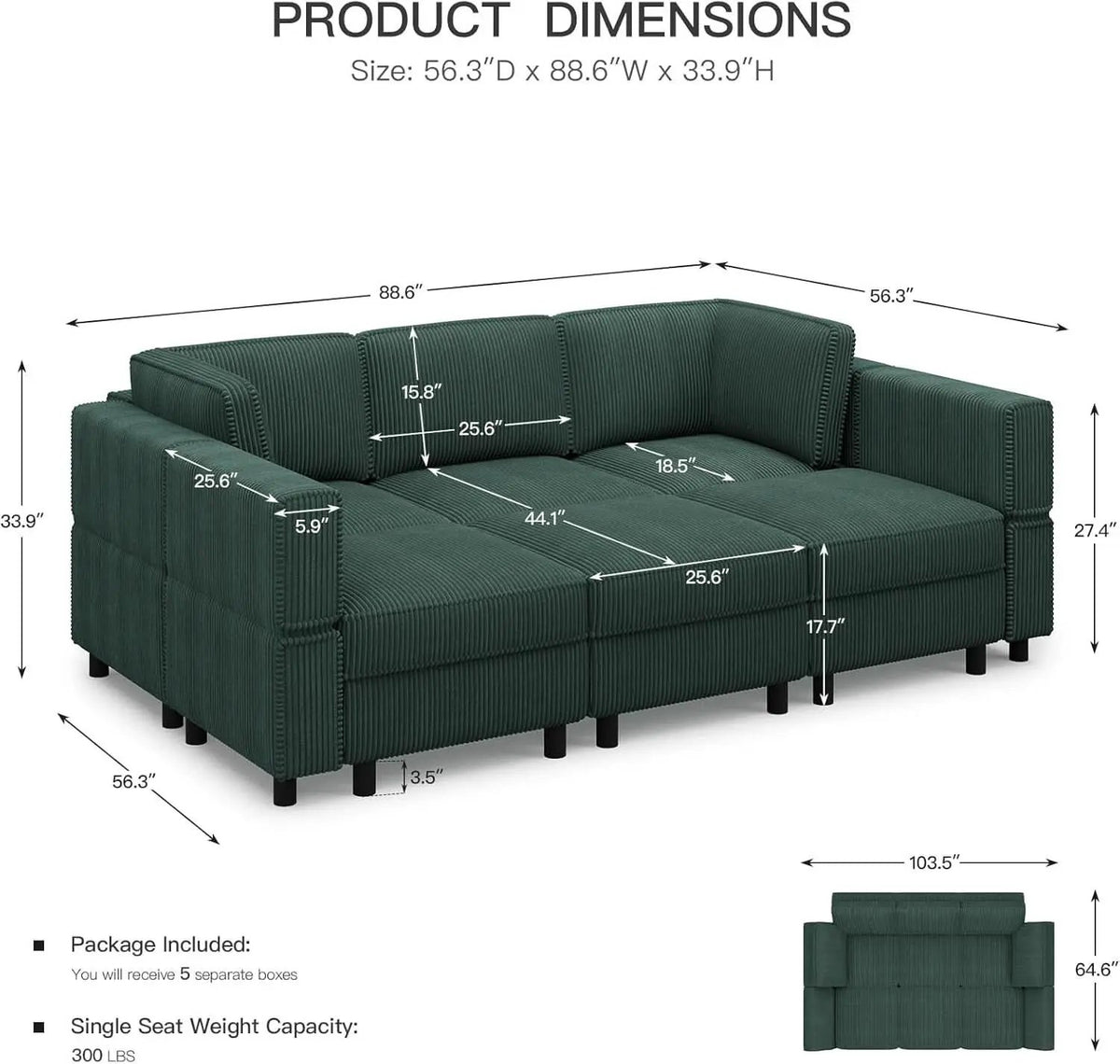 Green Modular Sectional Sofa Featuring Deep Storage from PriceLows™