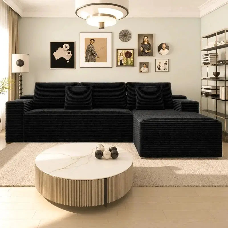 Modular Sectional Sofa Seat, Upholstered Compressed Couch for Living Room Bedroom Apartment, 2PC Free Combination, Plush Corduroy Fabric, Black from PriceLows™