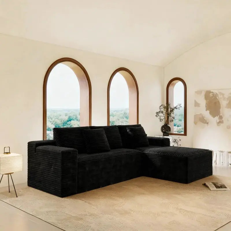 Modular Sectional Sofa Seat, Upholstered Compressed Couch for Living Room Bedroom Apartment, 2PC Free Combination, Plush Corduroy Fabric, Black from PriceLows™