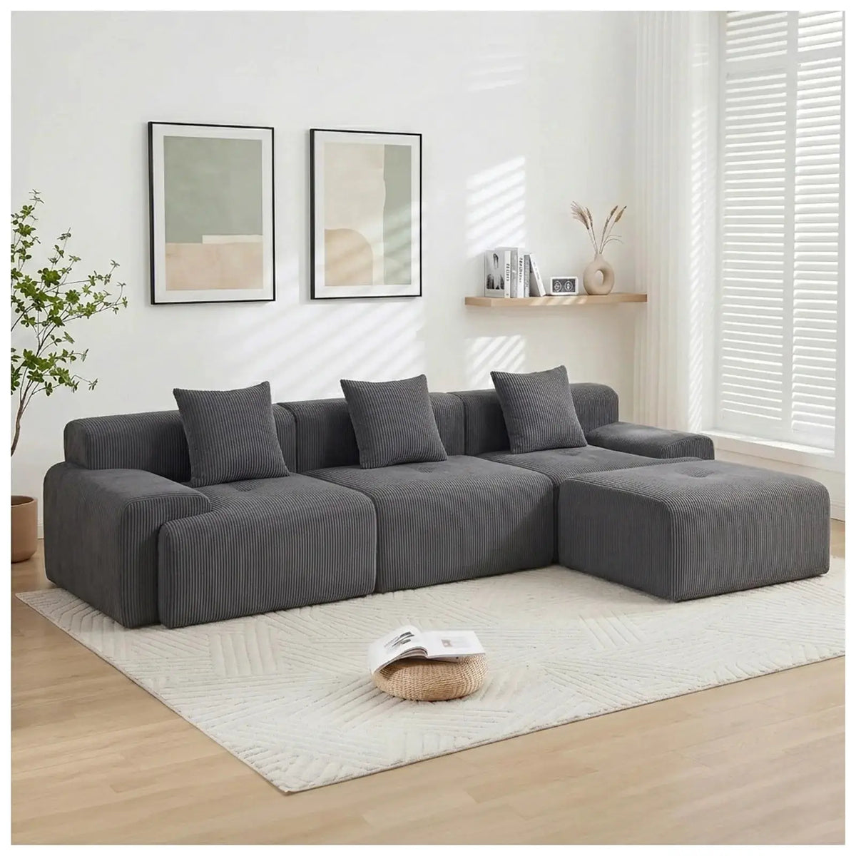 Modular Sectional Sofa | 118 Inch | L Shaped With Movable Ottoman | Beige from PriceLows™