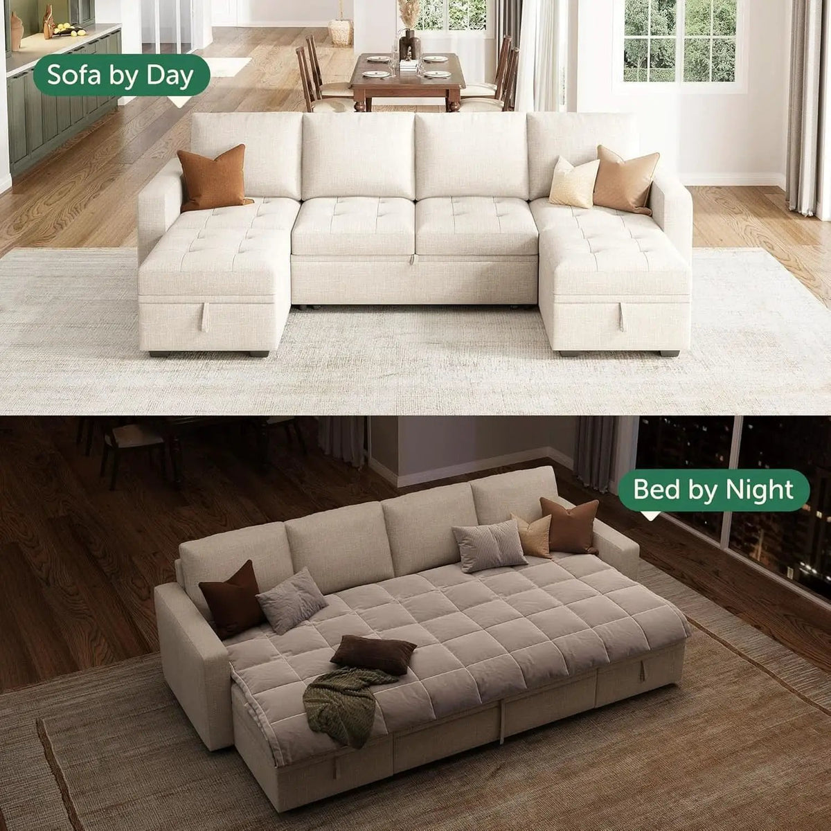 Beige Modular Sleeper Sectional Couch With Storage from PriceLows™