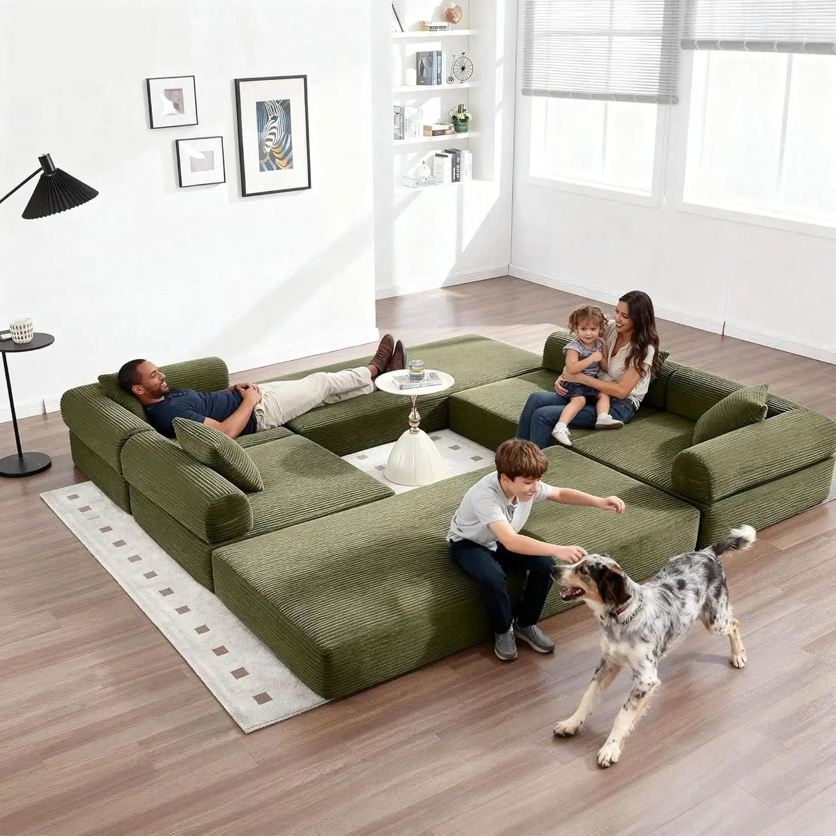 Olive Green Corduroy Premium Modular Sleeper SofaBed from PriceLows™