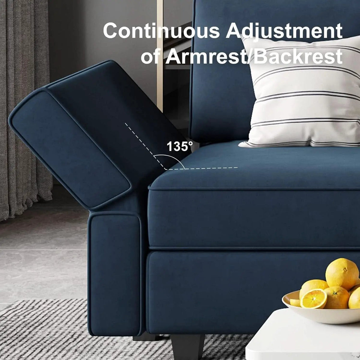 Modular Velvet Sectional Sofa Blue With Storage Ottoman from PriceLows™