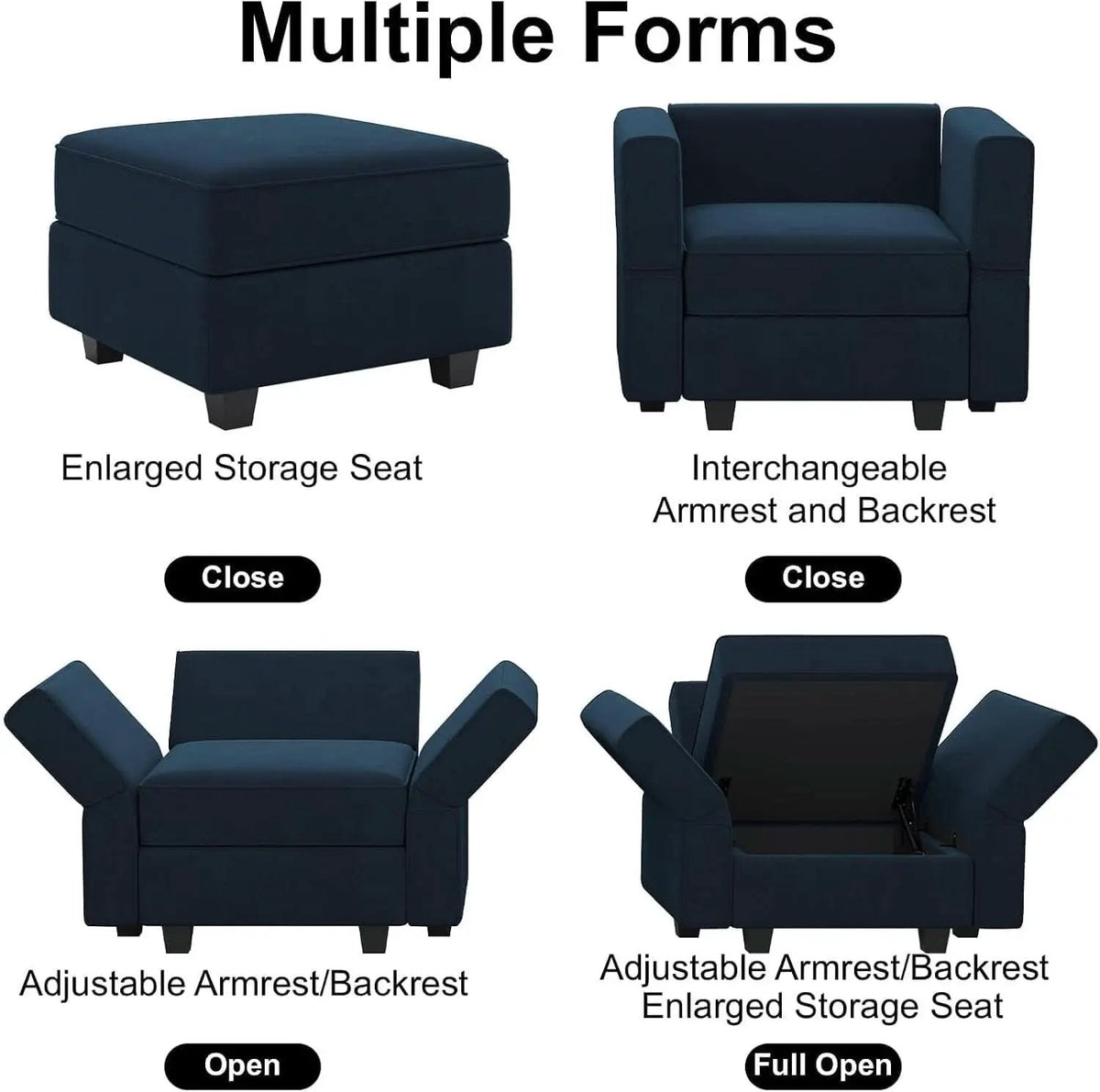 Modular Velvet Sectional Sofa Blue With Storage Ottoman from PriceLows™