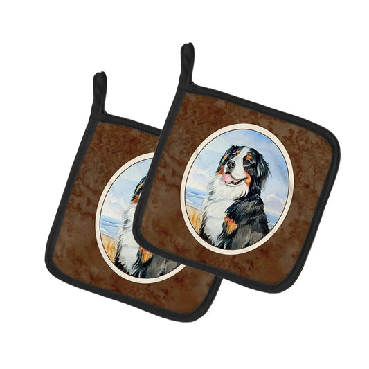 Pot Holder Set of 2 | Heat Resistant Quilted Hot Pads | 7.5 x 7.5 Inch | Momma's Love Bernese Mountain Dog