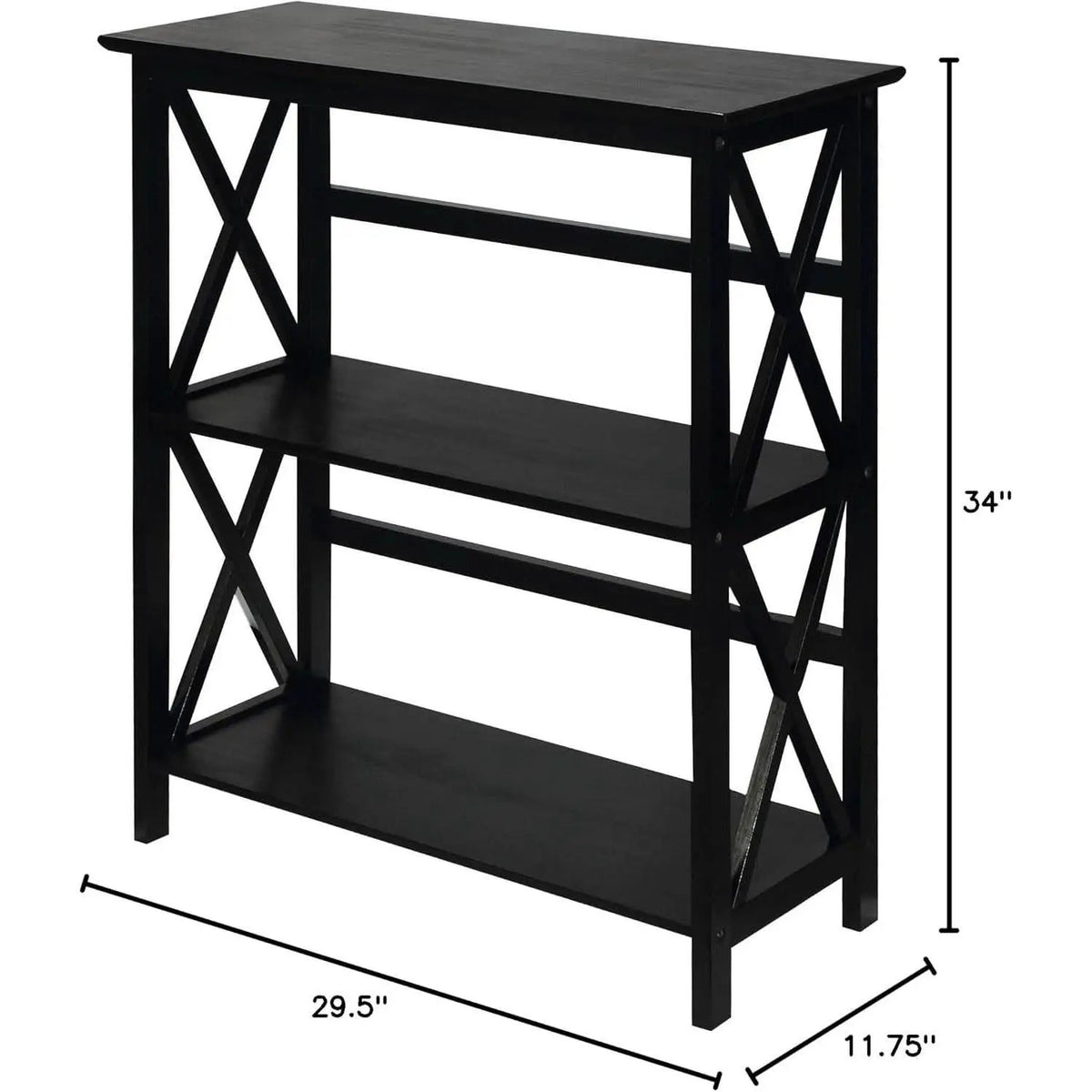Montego 3 Shelf Bookcase Black Solid Wood Construction from PriceLows™