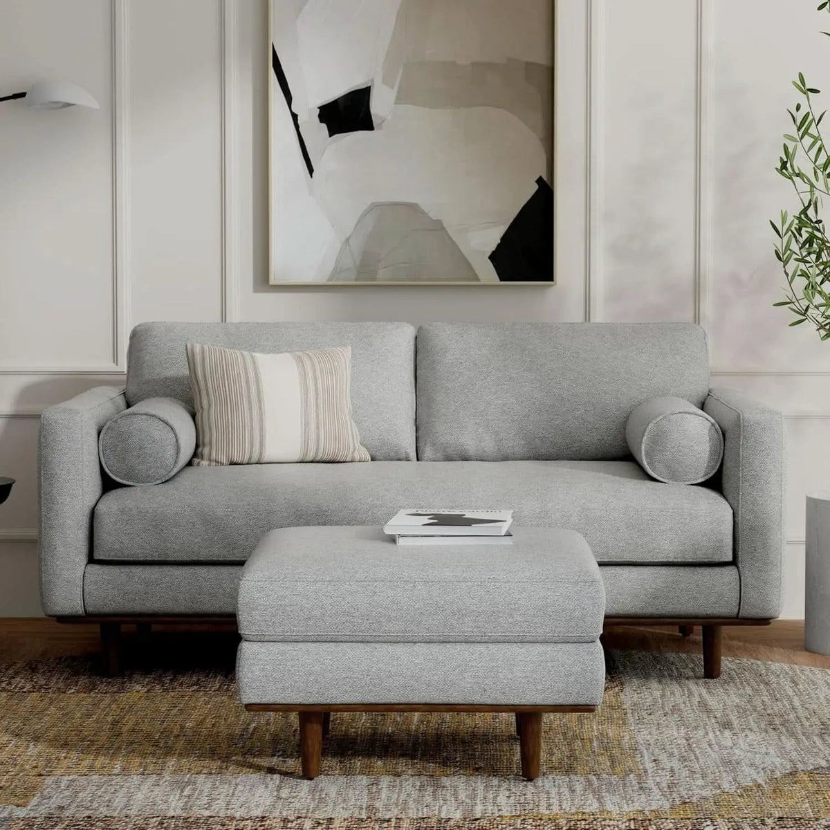 Morrison 72 Inch Mid Century Modern Sofa Set Mist Grey from PriceLows™